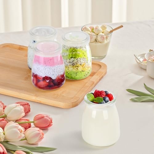 Lot de 24 Petit Pots en Verre 140ml avec Couvercle, Contenants pour Pudding et Yaourt