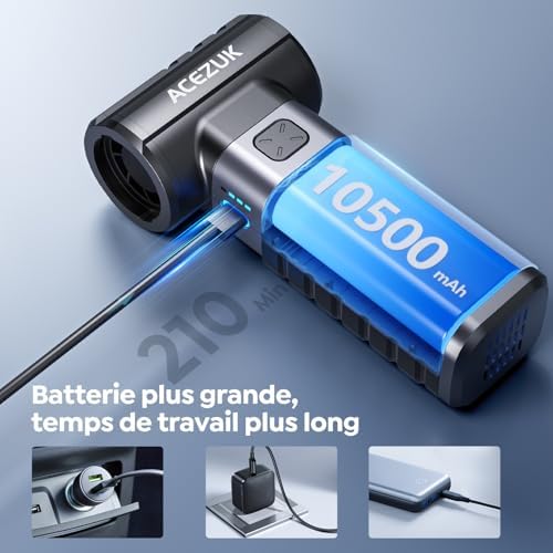 ACEZUK Souffleur Air Comprimé AD100, 200000 TR/Min, Batterie 10500mAh, 4 Vitesses