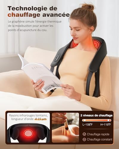 Masseur Shiatsu 4D Chauffant, Masseur Cervical Sans Fil, Relaxation Dos et Cou