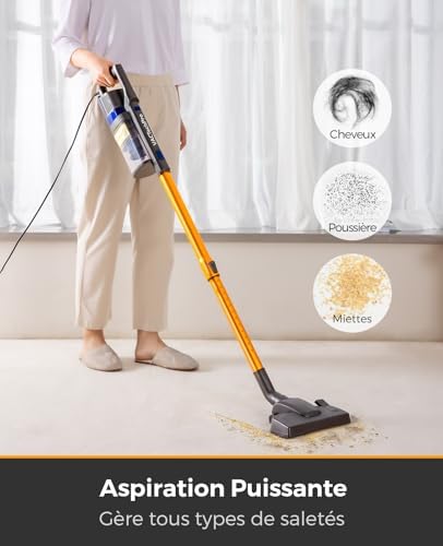 VACTechPro Aspirateur Balai XL-606-60, 680W, 60KPa, 7M Câble, Orange