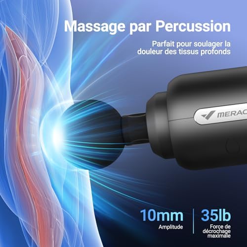 MERACH Pistolet de Massage Électrique, Modèle M019, 6 Têtes Réglables, 5 Vitesses