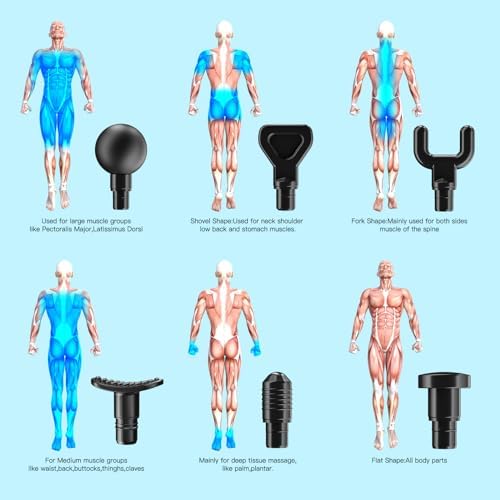 AERLANG Pistolet de Massage à Percussion, 20 Vitesses, 6 Têtes, Portable