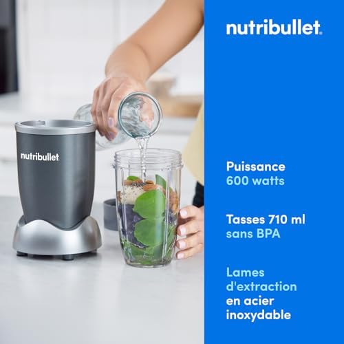 NutriBullet Blender Électrique Original 600, Hachoir Multifonction, 600 Watts, Gris Foncé