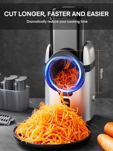 FOHERE Râpe à Légumes Électrique 5 en 1, 80W, Lames Interchangeables, Argent