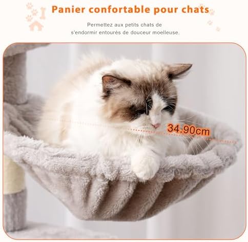 Arbre à Chat Multi-Étagé 178cm, Gris Clair, avec 8 Colonnes à Griffer