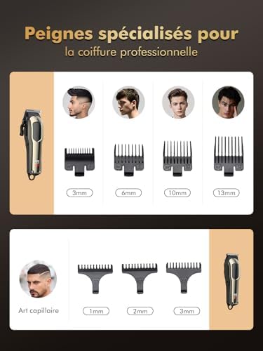 Tondeuse Cheveux et Barbe Homme, Rechargeable avec Affichage LED et 7 Peignes-Guides