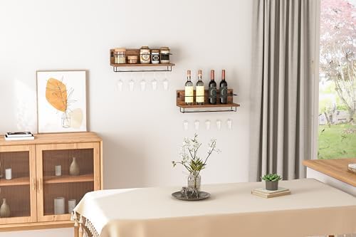 Porte-Bouteilles Muraux Range Bouteille Vin, Marron Rustique et Noir, Lot de 2