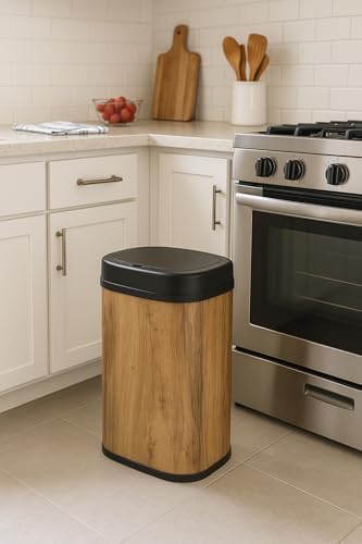 KITCHEN MOVE Poubelle Automatique 58L MAJESTIC, Design Bois, Inox