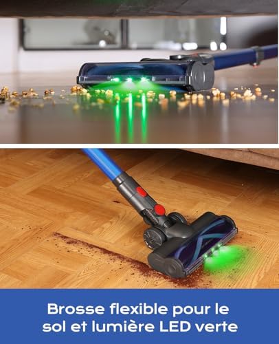 Ivormentico Aspirateur Balai sans Fil V15, 40KPA, 50Mins, LED Verte, Bleu Foncé