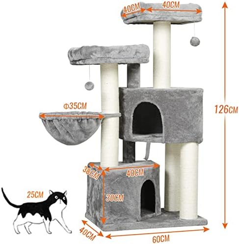 Grand Arbre à Chat XXL avec Griffoir Sisal, 2 Plates-formes, Gris et Blanc