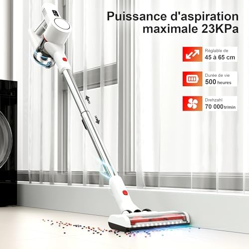 Syntecno Aspirateur Balai sans Fil Puissant P9-W, Moteur 70,000 tr/min, Blanc