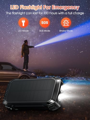 Batterie Externe Solaire 26800mAh avec Charge Rapide et Câbles Intégrés