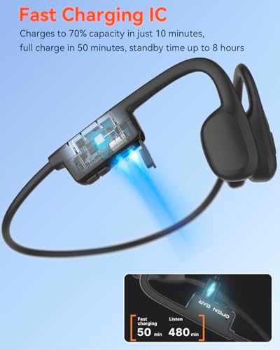 Casque Bluetooth 5.3 Conduction Osseuse, Étanche IPX6, Double Microphone