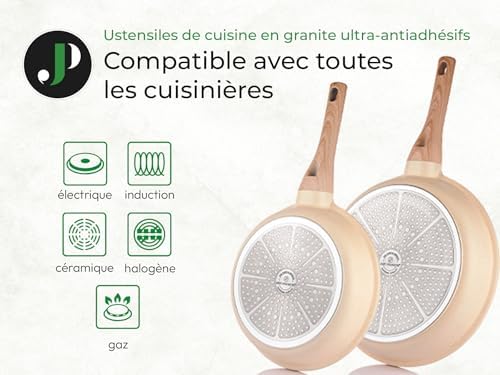 Batterie de Cuisine Induction 21 Pcs, Set de Casseroles et Poêles Antiadhésives, Beige