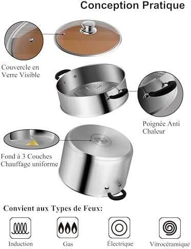 VENTION Couscoussier Induction 2L, Petit Cuiseur Vapeur 18 cm, Acier Inoxydable