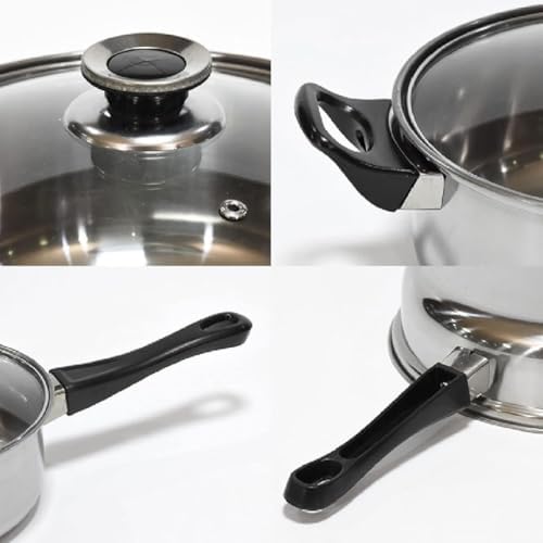 Batterie de Cuisine 12 Pièces en Acier Inoxydable, Compatible Induction, Couvercles en Verre