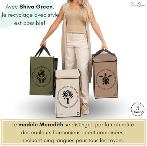 Shiva Green Poubelle Tri Sélectif FBAD1, 3 Bacs avec Sac et Couvercle, Plastique, Verre, Papier