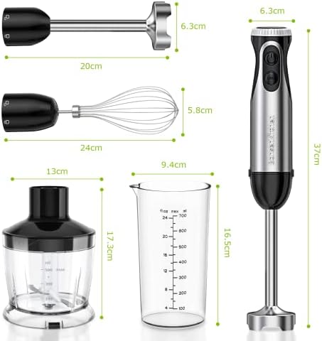 Bonsenkitchen Mixeur Plongeant Multifonction HB3203, 1000W, 20 Vitesses, Noir