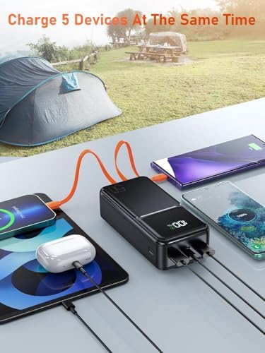 Batterie Externe 50000mAh, Charge Rapide PD 22.5W avec Câbles Intégrés
