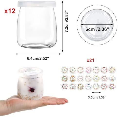 Pots en Verre Polyvalents 150 ml avec Couvercle, Lot de 12