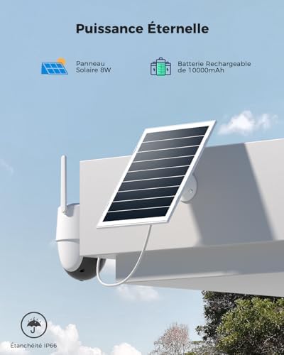 Caméra de Surveillance Solaire 2K PTZ, Batterie 10000mAh, Vision Nocturne 30m