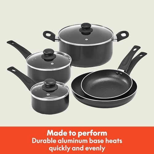 Batterie de Cuisine Antiadhésive 12 Pièces, Noir, Compatible Toutes Plaques