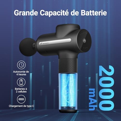 MERACH Pistolet de Massage Électrique, Modèle M019, 6 Têtes Réglables, 5 Vitesses