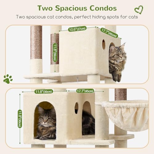 Arbre à Chat XXL 213 cm avec Niches et Plate-forme Beige