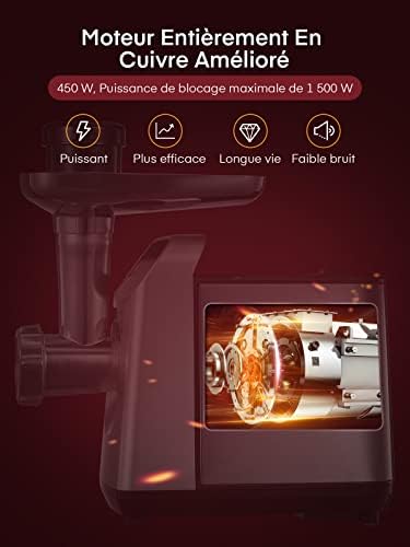HOUSNAT Hachoir à Viande Électrique, 1500W Max, 3 en 1, Acier Inoxydable, Argent/Noir