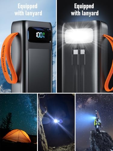 Batterie Externe 50000mAh Power Bank, Charge Rapide 30W avec Câbles Intégrés et Écran LED
