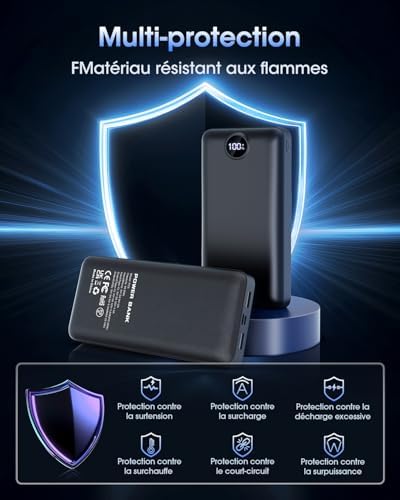 Batterie Externe 50000mAh Charge Rapide, Power Bank USB-C 22,5W, Noir