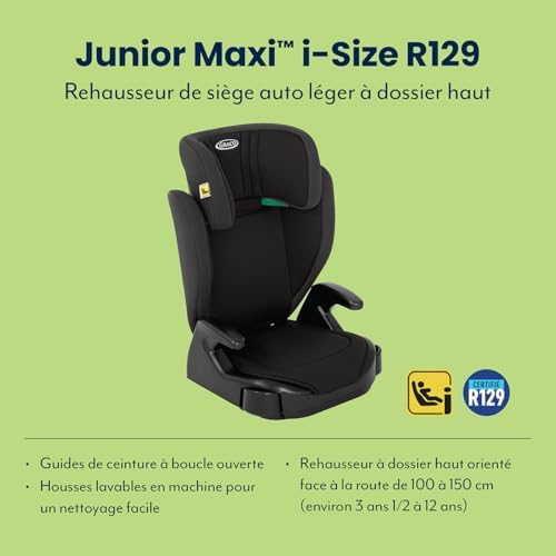 GRACO Siège Auto Isofix Junior Maxi I-Size R129, Rehausseur à Dossier Haut, Noir