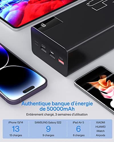 Chargeur Portable 50000mAh Batterie Externe, Charge Rapide 22.5W, Noir