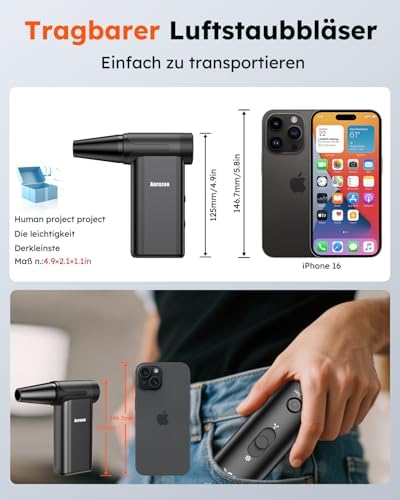 Anruzon Souffleur d’Air Électrique A1PRO, 300000 RPM, 8 Vitesses, Batterie 7600mAh
