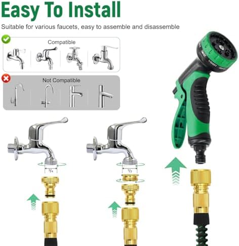 Tuyau d'Arrosage Extensible 30m, Vert, avec Buse 10 Fonctions et Raccords en Laiton