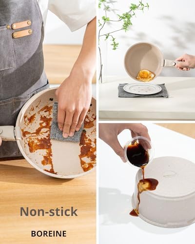 Batterie de Cuisine Induction 14 Pièces Antiadhésive, Marron