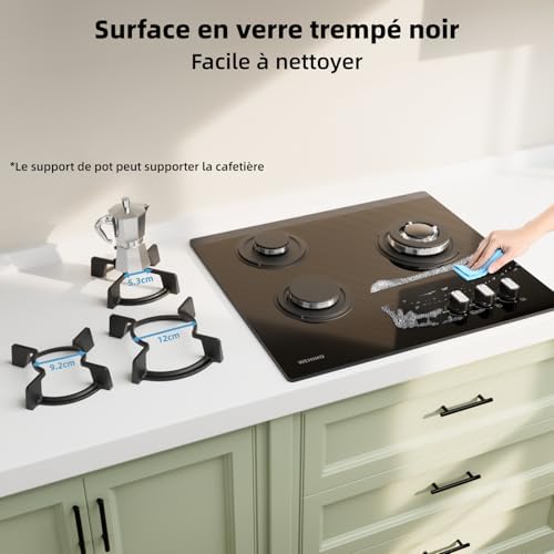 Plaque Induction 3 Feux, Table de Cuisson Encastrable, Verre Noir 60cm