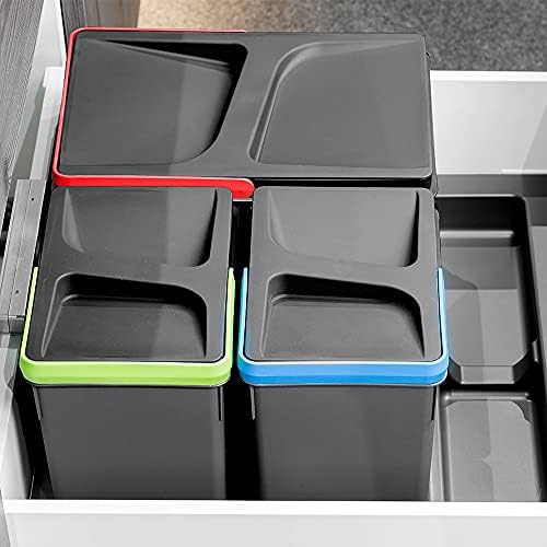 Emuca Poubelles de Tri pour Tiroir de Cuisine, Modèle Recycle, 2x15L + 2x7L, Plastique Gris Anthracite