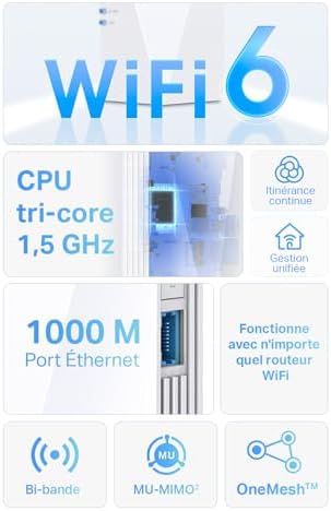 TP-Link Répéteur WiFi 6 RE500X, Amplificateur Puissant AX1500 Mbps, Port Ethernet Gigabit