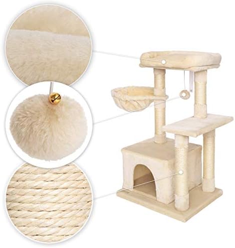 Arbre à Chat avec Hamac et Balle en Peluche, 85 cm, Beige