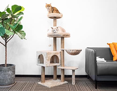 Tour de Jeux pour Chats 145 cm Arbre à Chat, Gris avec 7 Griffoirs