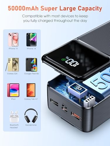 Chargeur Portable 50000mAh Batterie Externe, 22,5W Charge Rapide avec Écran LED