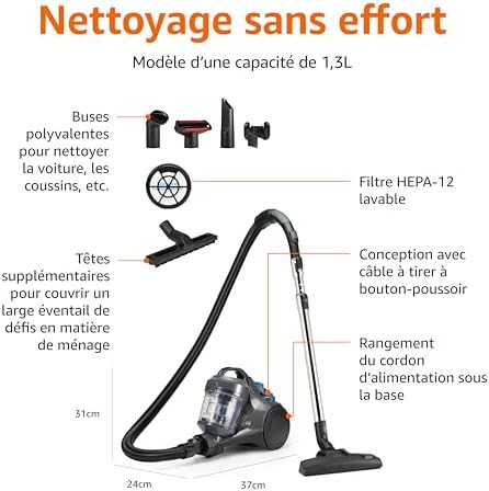 Amazon Basics Aspirateur Traineau sans Sac VCS35B15KOM-85, 850W, Filtro HEPA, Gris