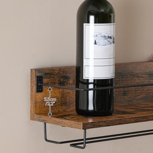 Porte-Bouteilles Muraux Range Bouteille Vin, Marron Rustique et Noir, Lot de 2