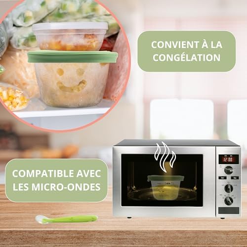 Lot de 6 Petits Pots en Verre Bébé 160ml avec Cuillère Incluse