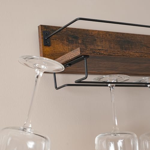 Porte-Bouteilles Muraux Range Bouteille Vin, Marron Rustique et Noir, Lot de 2