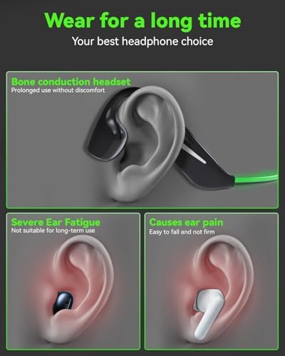 Casque Bluetooth Conduction Osseuse, Écouteur Sport IPX7, Vert Lumière Intelligente