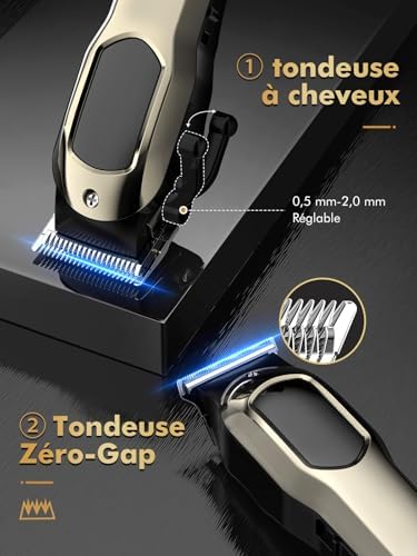 Tondeuse Cheveux et Barbe Homme, Rechargeable avec Affichage LED et 7 Peignes-Guides