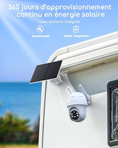 Caméra Solaire 4G LTE Extérieure, 360° PTZ, Vision Nocturne Couleur