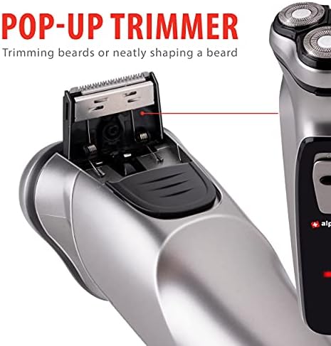 alpina Rasoir Électrique Homme USB, 3 Têtes Flottantes, Tondeuse Pop-Up, Argenté/Noir